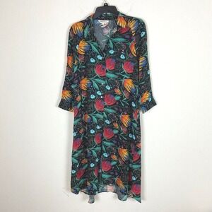 2/$30 Pepaloves Floral Black Medium Button Down‎ Midi Shirtdress